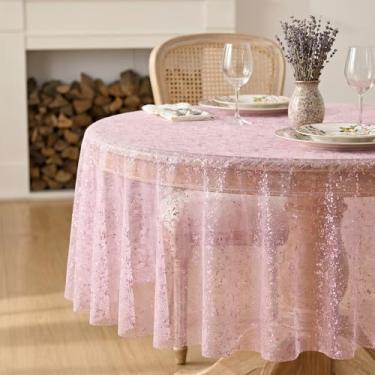 Imagem de Horaldaily Toalha de mesa de gaze dourada rosa 152 x 152 cm, folha metálica com glitter de lantejoulas rosa, gaze de tule transparente para casamento, chá de bebê, cerimônia de aniversário