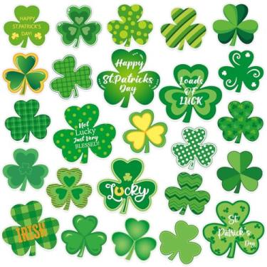 Imagem de MARFOREVER Adesivos de gel espesso para janela de trevo para o dia de São Patrício, 50 peças, adesivos verdes de trevo da sorte, adesivos para decoração de vidro de festa do dia de São Patrício