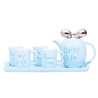 Imagem de Conjunto de chá de cerâmica para servir para bebidas, conjunto de chá, sala de estar, xícara de água, xícara de café, conjunto de xícaras para casa novo e elegante conjunto de chá, garrafa de água