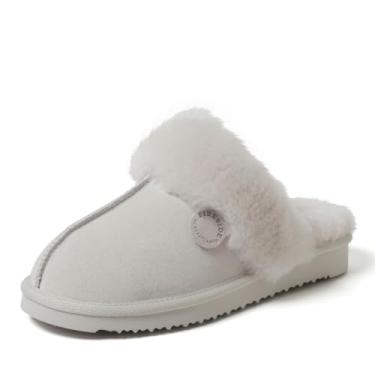Imagem de Dearfoams Pantufa feminina Fireside Sydney Shearling Fur para uso interno/externo com larguras amplas, barbatanas, 39, Osso, 9