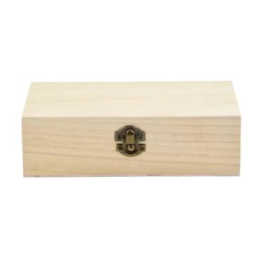 Imagem de Caixa de armazenamento retangular de madeira caixa de joias retrô organizadora de mesa recipiente de madeira para presente de madeira (cor de madeira, pequena)
