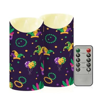 Imagem de Wassud Pacote com 2 velas sem chama com tema de festa de carnaval com controle remoto, velas realistas cintilantes com temporizador, velas decorativas para Natal, casamento, festa, decoração de casa