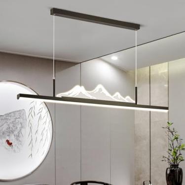 Imagem de Lustre LED moderno e criativo para sala de jantar, com intensidade de cor ajustável (3000K/4500K/6500K) e controle remoto. Ideal para sala de estar, casa de chá e escritório (preto, 120cm de
