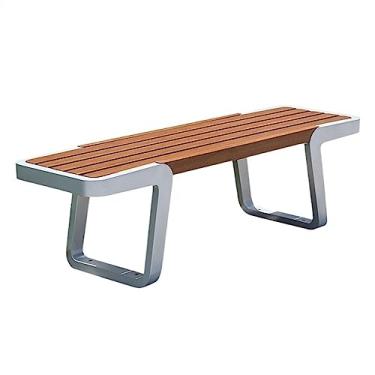 Imagem de KEG801302 Banco de jardim cadeira de parque de madeira maciça de 159,8 cm, banco de lazer ao ar livre com encosto de 2 lugares, pernas de aço inoxidável durável e ripas espessas, banco de jardim