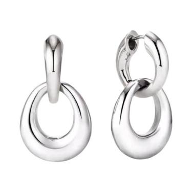 Imagem de Brincos De Argola Dupla Banhados a Ouro, Estilo Exagerado E Moderno, J