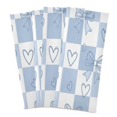 Imagem de Wassud Gingham Bows Toalhas de prato de cozinha azuis pacote com 4 panos de prato macios com laço para pendurar toalha de mão de secagem rápida super absorvente toalhas de chá de mesa decorativas 71 x