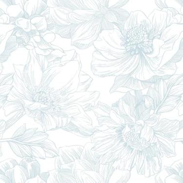 Imagem de Ismoon Papel de parede floral grande Boho branco e azul para contato 17,3 x 6,15 m, papel de parede moderno, papel de parede autoadesivo removível para armário de quarto, decoração de parede mural