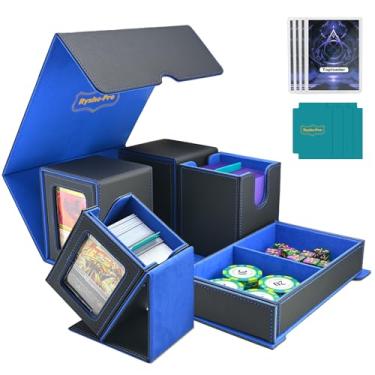 Imagem de RyshePro Caixa de baralho removível para cartões esportivos MTG Commander Display TCG, caixa de armazenamento de cartas colecionáveis 5 em 1, serve para mais de 400 cartas de manga dupla, 4 estojos de