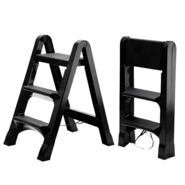 Imagem de Portátil 3 Degraus Articulada Banqueta Retrátil escadinha luxo Organizadora Dobrável(PRETA)