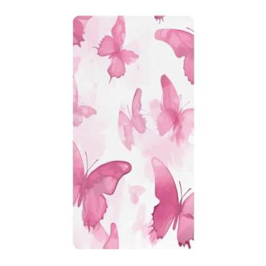 Imagem de Blueangle Lençol de berço padrão para berço infantil - Lençóis de algodão macio e respirável com borboletas rosa aquarela (336)