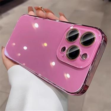 Imagem de Capa protetora de luxo com revestimento cromado e acabamento brilhante para iPhone 15, 16, 17 Pro Max, Air 14, 13, 12 e 11, com lente de vidro cristal, na cor vermelho rosado. Compatível com iPhone 1