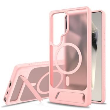 Imagem de LYJSMGZ Capa à prova de choque para Samsung Galaxy S25 Ultra/S25 Plus/S25, capa com suporte de sucção magnética, translúcida, antiamarelamento, rosa, S25 Ultra