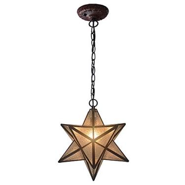Imagem de Lustre vintage em estilo Tiffany com estrelas, luminária de teto em vitral para sala de jantar, 1 lâmpada, pendente moderno ajustável para quarto, sala de estar e cozinha [Classe Energética