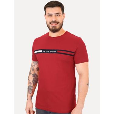 Imagem de Camiseta Tommy Hilfiger Masculina Chest Insert Logo Vermelha Escuro-Masculino