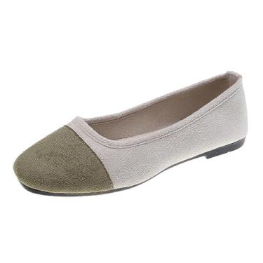 Imagem de Tênis feminino casual color block com boca rasa e bico redondo, cabedal macio, tamanho grande para uso versátil, Verde militar, 34