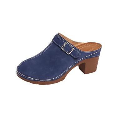 Imagem de Sandália feminina casual vazada baotou meia pantufa grossa design de salto plataforma calçado respirável para uso diário, Azul royal, 36