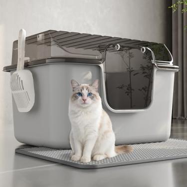 Imagem de Oneluck Caixa de areia grande para gatos com coberta, tapete e pá, caixa fechada para gatos com tampa e aba da porta da frente para portabilidade e privacidade, cinza