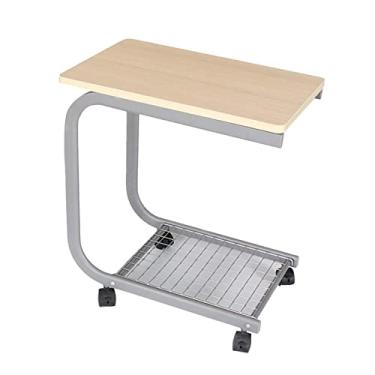 Imagem de Mesa lateral móvel para laptop, mesa lateral, sofá, mesa de canto em forma de C com rodas, mesa de lanche para sala de estar, quarto, sofá e mesa de canto com espaços pequenos (cor: preto) (amarelo)