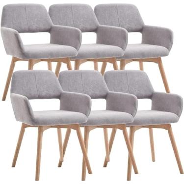 Imagem de RROUAN Cadeira de jantar de veludo, encosto oco conjunto de 6 cadeiras de cozinha, poltrona estofada para restaurante, cadeira de maquiagem com pernas de madeira maciça