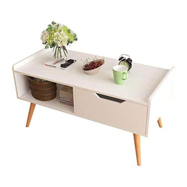 Imagem de Mesa de centro com 1 gaveta e prateleira de armazenamento para sala de estar, mesa de TV, mesa retangular, mesa de sofá, mesa de escritório sólida elegante e funcional fácil montagem