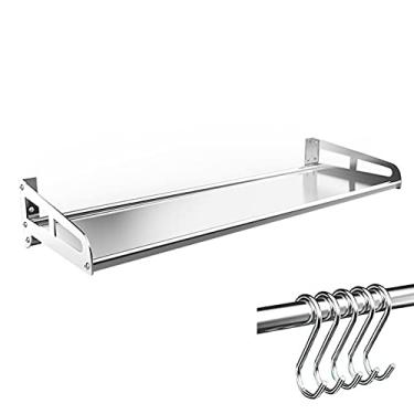 Imagem de Rack de armazenamento de microondas dobrável de aço inoxidável para forno de microondas, prateleira de montagem na parede, com 5 ganchos, suporte de pote de especiarias para forno de micro-ondas,