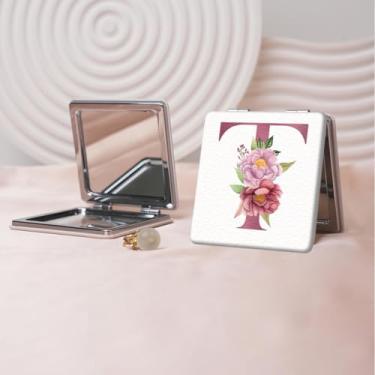 Imagem de Espelho de maquiagem portátil Flower Alphabet Series, mini espelho portátil dobrável, espelho de contorno quadrado portátil de dupla face, adequado para todos em qualquer ocasião