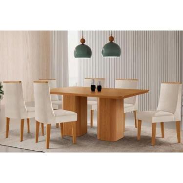 Imagem de Sala Jantar Mesa Maldivas Tampo Curvo 180cm+6 Cadeiras Dakota Madeira 