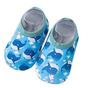 Imagem de Sapatos de caminhada para bebês primavera verão antiderrapante respirável malha tênis unissex pré-andador meias para meninos e meninas (baleias azuis), Multi, 18