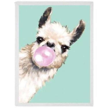 Imagem de Quadro Decorativo Lhama Bubble Gum 33X24Cm - Madeira Branca - Quadros 