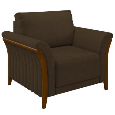 Imagem de Poltrona Decorativa Sala De Estar 102cm Pés Madeira Roya M22 Veludo Marrom - Mpozenato