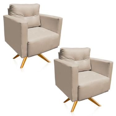 Imagem de Kit 2 Poltronas Giratória Livia Corino Base De Madeira Ma30 Cor Bege