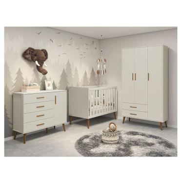 Imagem de Quarto De Bebê Isis 3 Portas Areia Acetinado - Reller