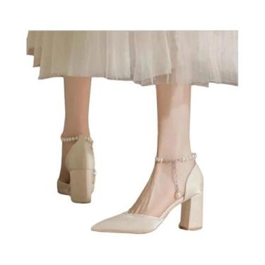 Imagem de Sapatos De Noiva Elegantes Com Pérolas E Salto Baixo Chunky De 5cm Com