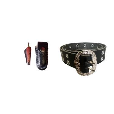 Imagem de Kit Infantil Cinto Muladeiro Canivete Inox E Bainha De Couro - Selaria