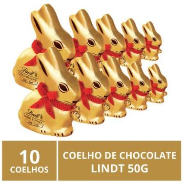 Imagem de 10 Coelhos de Chocolate, Lindt Gold Bunny, Páscoa, 50g