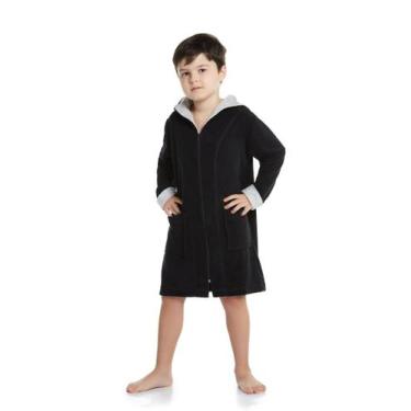 Imagem de Roupão Infantil com Capuz e Zíper - Conforto E Carinho, Preto, 16