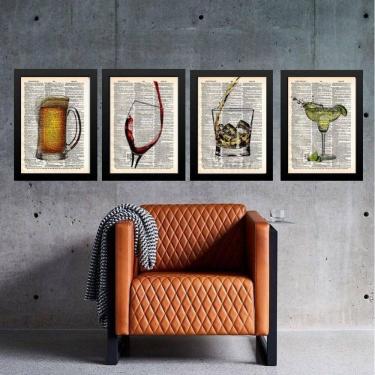 Imagem de Kit Composição 4 Quadros Vintage Bar 24X18Cm - Com Vidro