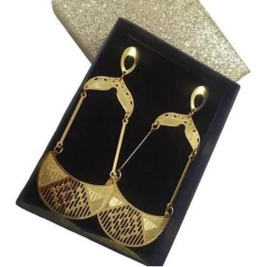 Imagem de Brinco Grande Arabesco Gota Folheado Ouro 18K Com Garantia - De Castro