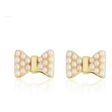 Imagem de Brinco Perola Laço Lacinho Pequeno Infantil F. Ouro 18K - De Castro Jo