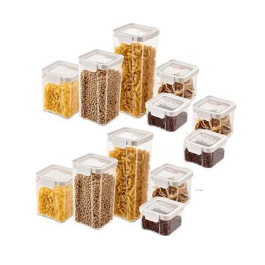 Imagem de Kit Potes Porta Mantimento Hermético Quadrado Cozinha 12 Uni - Casa Ra