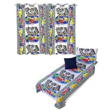 Imagem de Kit Colcha Cobre Leito + Cortina Infantil Solteiro 4P Menino - Ametist