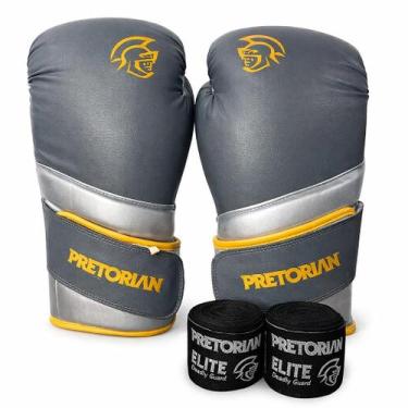 Imagem de Kit Luva De Boxe E Muay Thai + Bandagem Pretorian Elite, 12oz, Cinza e