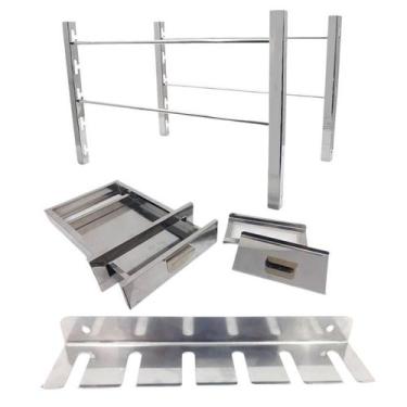 Imagem de kit suporte 80cm c/gaveta cinzas e porta espeto p/ 6 espeto - INOX LAU