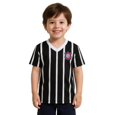 Imagem de Camiseta Corinthians Infantil Listrada Preta Oficial, Tam 4