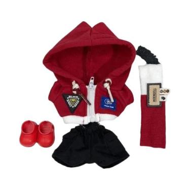 Imagem de Conjunto De Moletom E Calça Labubu Vermelho Com Zíper, Faixa De Cabelo