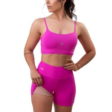 Imagem de Roupa de academia moda fitness top + bermuda forrada zero transparenci