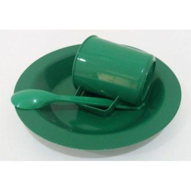 Imagem de Kit Merenda Escolar Prato Colher Caneca plástica Verde - 12 pçs - MMTA