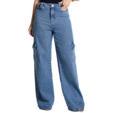 Imagem de Calça Jeans Sawary Wide Leg - 282002 - Azul 42-Feminino