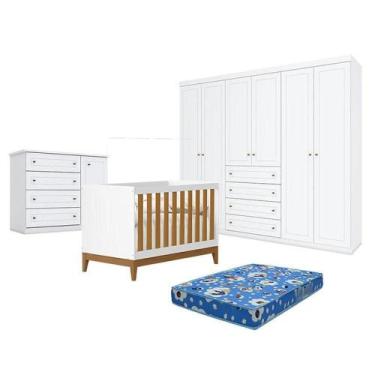 Imagem de Quarto De Bebê Americano 6 Portas Com Berço Americano Flip Branco Acet