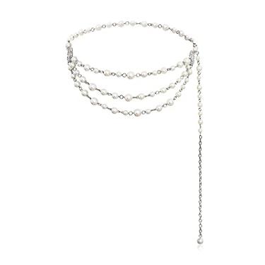 Imagem de Jumwrit Corrente de cintura de pérola boêmia com moeda de prata - Corrente de biquíni de praia multicamadas para mulheres - Corrente de barriga longa